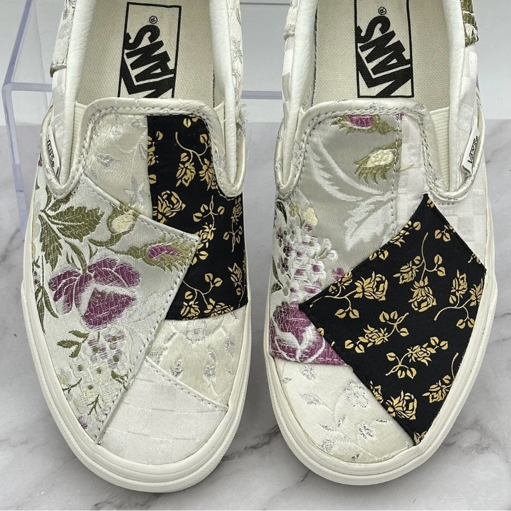 Vans Classic Slip On Shoes Womens Size 6.5 Retro Floral Patchwork White Brocade - Picture 4 of 14